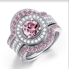 3 unids/lote Rosa Cubic Zirconia anillo de compromiso Color plata AAA de cristal austriaco Moissanite anillo de bodas anillos de la joyería de las mujeres 2024 - compra barato