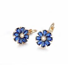 MxGxFam Blue Flowers Hoop Earrings For Elegant Women 5 Color Choices AAA+ Cubic Zircon Yellow Gold Color Top Quality 2024 - buy cheap