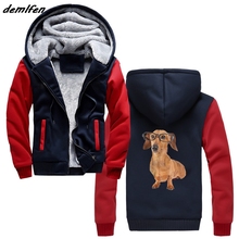 Sudadera con capucha de perro salchicha para hombre, ropa de invierno con cremallera, chaqueta de Hip Hop 2024 - compra barato