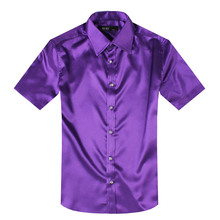 Men's Dress Silk Satin Groom Short Sleeve Shirts Regular Size 2024 - buy cheap