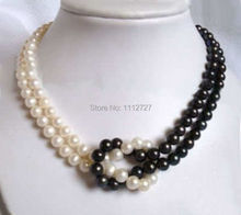 new fashion charming 2Rows 7-8mm white&black Akoya Pearl Necklace Beads Natural Stone Jewelry Natural Stone BV20 Wholesale Price 2024 - buy cheap