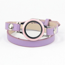 Vinnie Design New Style Leather Wrap Bracelet with Stainless Steel 25mm Twist Glass Locket Floating Bracelets 5pcs/lot 2024 - buy cheap