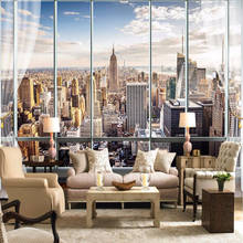 Фотообои под заказ 3D стерео за окном пейзаж Нью-Йорка Настенная роспись для офиса гостиной Декор обои 2024 - купить недорого