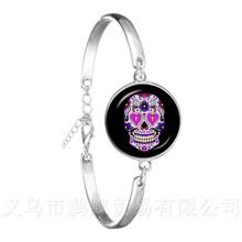 Pinkycolor Skeleton Bracelet 18mm Glass Dome Time Gem Silver Plated  Jewelry Day of the Dead Chain Bangle 2024 - buy cheap