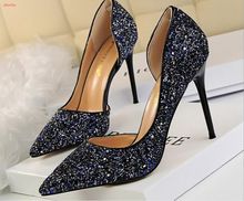 Sexy shallow mouth Women Pumps Wedding Shoes Extreme High Heels Women Heel Shoes Gold Sequins Gradient Stiletto Ladies Shoes 2024 - buy cheap