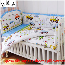 Promotion! 6PCS 100% cotton fabric baby bedding sets, cute cartoon pattern cot bedding ,include:(bumper+sheet+pillow cover) 2024 - buy cheap