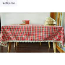 Free Shipping Chinese Style Red Plaid Table Cloth Cotton Linen Lace Tablecloth Dining Table Cover Kitchen Home Decor Mantel Mesa 2024 - buy cheap