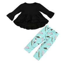 Модная детская одежда Citgeett для маленьких девочек, топы, черное платье, футболка, меховые брюки с перьями, стандартное возраст 2024 - купить недорого