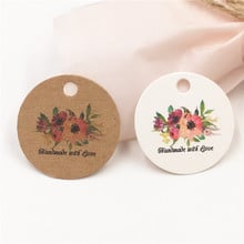 100Pcs/Lot Printed Flower Made With Love Round Kraft Paper Hanging Tags Price Tag Note Label Romantics Tags For Wedding Present 2024 - buy cheap