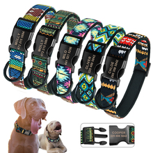 Coleira de identificação de nylon para cães, estampa personalizada, xadrez, placa de identificação para cães de médio e grande porte, gravada 2024 - compre barato