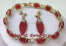 Hot venda LIVRE O NAVIO >>>>> Fine jewelry presente-vermelho natural pulseira PEDRA (7.5 '') brincos set 2024 - compre barato
