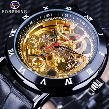 Forsining Fashion Classic Black Golden Wristwatch Genuine Leather Waterproof Mens Mechanical Automatic Watches Top Brand Luxury 2024 - buy cheap