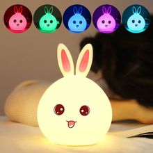 LED Night Light Colorful Bunny Animal Pat Light USB Rechargeable Silicone Soft Cartoon Touch light Children Lamp Bedroom Lights 2024 - buy cheap