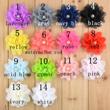 30 PCS/LOT 3.15 inch Chiffon flower with Pearl center , DIY headband flowers 2024 - buy cheap