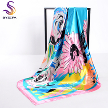 [BYSIFA] Ladies Pink Silk Scarf 2017 New Design Accessories Large Size Muslim Head Scarf Cape 100*100cm Elegant Daisy Scarves 2024 - buy cheap