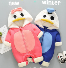 New baby jumpsuit winter thick boy and girl cartoon hooded coat 0-12 month 2024 - buy cheap