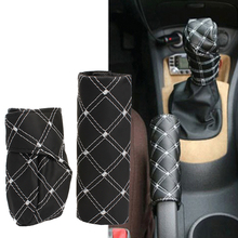 LEEPEE 2pcs/set Car HandBrake Grip Covers Gear Shift Knob Boot Cover Automobile Parking Brake Decoration Decor Grid Car-Styling 2024 - buy cheap