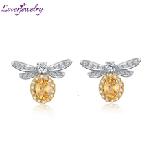 LOVERJEWELRY Girl Earrings Solid 14K Two Tone Gold Natural Yellow Sapphire Diamond Earrings Bee Shape Gemstone for Women Wedding 2024 - buy cheap