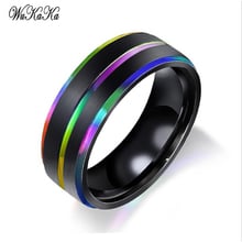 Wukaka Stainless Steel Groove Rainbow LGBT Gay Pride Ring  Lover Couple lgbt Rings Friendship men Jewelry Fashion 2019 2024 - buy cheap