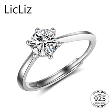 LicLiz-anillo redondo de circonia cúbica para mujer, sortija única de Plata de Ley 925, banda ajustable para boda, anillos de corona nupcial LR0345 2024 - compra barato