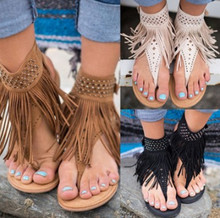 Summer High Quality Women Sandals Europe and America Tassels Female Sandals Rhinestone Flip Flops Flat Women Sandals 2024 - buy cheap
