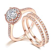 New Fashion Exquisite Rose Gold Color Three Pcs Crystal Finger Rings Set for Women Filled Zircon Wedding Party Jewelry ring 2021 2024 - buy cheap
