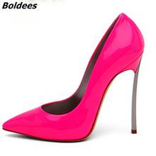Boldees Sexy Women Stilettos Pointed Toe Shoes Fancy Metal Rivets Studs Shiny Leather Pumps Girls Spikes Slip on High Heels 2024 - buy cheap