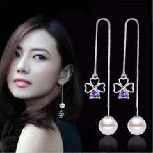 LUKENI Fashion 925 Sterling Silver Earrings For Women Jewelry Hot Girl Ctystal Purple Clover Tassel Earrings Female Accessories 2024 - buy cheap