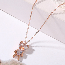 YUN RUO 2019 Elegant Rose Gold Color Fashion Crystal Bear Pendant Necklace Titanium Steel Woman Jewelry Never Fade Hypoallergeni 2024 - buy cheap