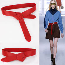 New Fashion Designer red wide soft PU leather tie belt for women strap belts Luxury black long DIY Bowknot tie design lady dress 2024 - buy cheap