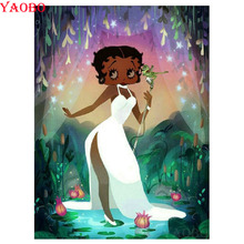 Quadrado completo redondo pintura diamante africano menina 5d ponto cruz diamante bordado dos desenhos animados menina diamante mosaico adesivo de parede 2024 - compre barato