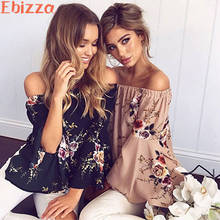Ebizza Off Shoulder Floral Printed Ruffles Blouse Sexy Slash Neck Flare Sleeve Tops Female Elegant Party Women Blusas Tops 2024 - buy cheap