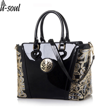 Women Handbag Ladies Embroidery Flower Shoulder Bag Ladies Patent Leather High Quality Totes Luxury Handbags Women Bags Designer 2024 - buy cheap