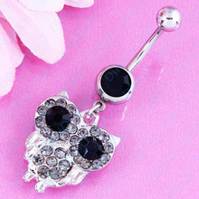 Rhinestone owl dangling pendant bar bell navel belly ring body piercing jewelry belly button ring Stainless steel jewelry 2024 - buy cheap