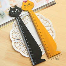 1PCS Wood Straight Ruler 15cm Black Yellow Lovely Cat Shape Ruler Gift for Kids Student Stationery Office School Supplies 2024 - buy cheap