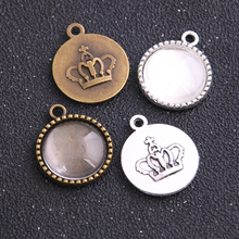 8pcs/lot two color Metal Cameo Crown 18mm Round Cabochon Pendant Settings Jewelry Charms 2024 - buy cheap