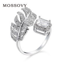 Mossovy New Leaf Zircon Adjustable Engagement Ring for Female Fashion Popular Rhinestone Wedding Rings for Women Jewelry Anillos 2024 - buy cheap