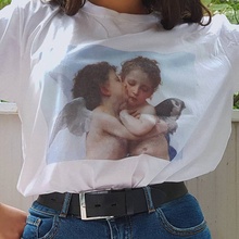 Kuakuayu HJN-Camiseta con estampado de beso de ángel para mujer, camiseta bonita de moda Tumblr, camiseta informal de manga corta de verano 2024 - compra barato