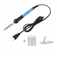 Ferro de solda elétrico com temperatura ajustável, 220v 110v 60w., kit de estação de soldagem com pontas para reparos. 5 peças. 2024 - compre barato