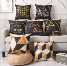 Black Golden Geometric Pillow Cover Decorative Linen Yellow Heart Cushion Cover Home Decor Pillow Case 45x45cm Pillow Sham 2024 - buy cheap
