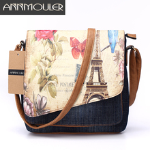 Annmouler Vintage Shoulder Bag Women's Fashion Demin Crossbody Bag Eiffel Tower Print Messenger Purse for LadyCasual Tote Bags 2024 - buy cheap