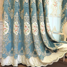 Cortinas florais bordadas lente soul europa, para sala de estar, luxo, café, azul, roxo, rosa, e cortinas, tule, para quarto, cozinha 2024 - compre barato