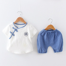 2019 Chinese Style Newborn Baby Boy Sets Clothes Summer Cotton Linen Short Sleeve Tops and Shorts Infant Boys 2 Piece Sets 2024 - buy cheap