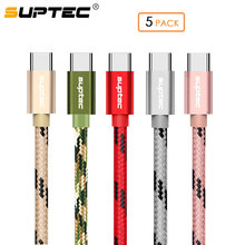 Suptec cabo usb tipo c 2m/3m, cabo para carregamento rápido, 5 unidades, para samsung s9, s8, note 9, 2.4a cabo tipo-c de carregamento para huawei xiaomi oneplus 2024 - compre barato