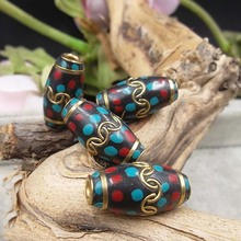 2 unids/lote de cuentas espaciadoras de barril de Nepal de estilo tibetano, abalorios ovalados de cobre de 13x24mm, accesorios para abalorios, collar, pulsera, joyería 2024 - compra barato