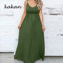 Kakan 2019 summer new women's dress elastic waist solid color strapless backless dress urban casual loose dress 2024 - buy cheap