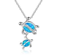 New Fashion Blue Opal Mom Turtle with Baby Pendant Necklace Forever Love Animal Jewelry Mother's Day Gift Double Turtle Necklace 2024 - buy cheap