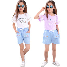 Conjuntos de roupas infantis bordados, roupas de treino para meninas com estampa de manga curta + shorts, 2 peças, 10, 2020 2024 - compre barato
