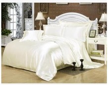 Silk cream bedding set white satin super king size queen full twin quilt duvet cover bed in a bag sheet fitted bedspread 6pcs 2024 - buy cheap