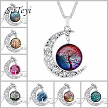 Длинное ожерелье SUTEYI серебряного цвета с подвеской в виде дерева жизни и Луны для женщин, винтажное украшение из стекла 2024 - купить недорого